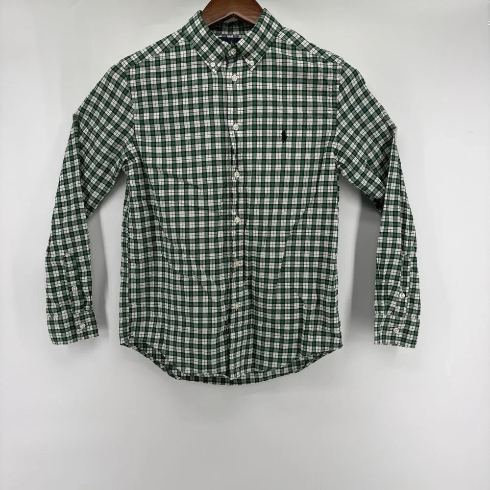 Ralph Lauren Youth Boy's XL (18/20) L/S‎ Green Plaid Button Up Shirt Pony Logo